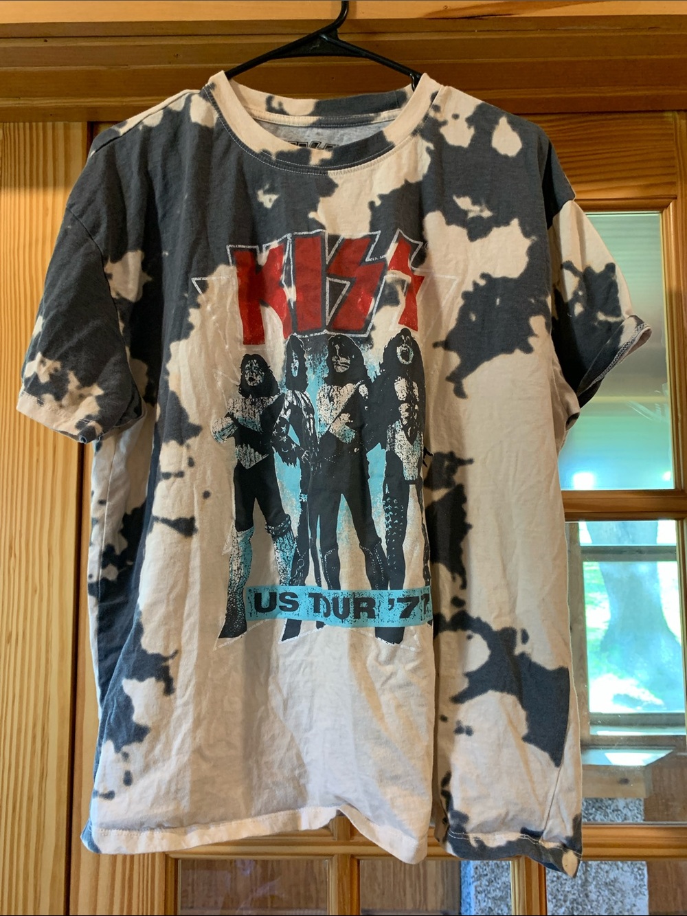 Unisex Kiss Tie Dye US Tour '77 Graphic Print Band Tee Short Sleeve T-shirt M